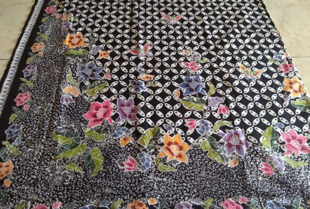 kain batik cap encim motif kawung warna hitam